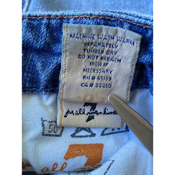 7 For All Man Kind Y2K Cropped Jeans Womens 26 Embroidered Pockets Raw  Hem Boho - Picture 8 of 13